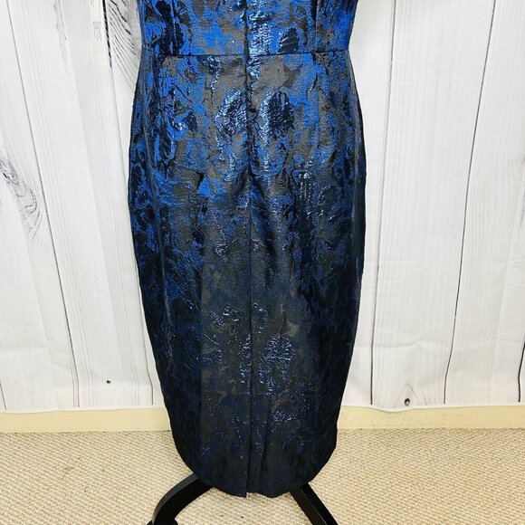 NWT Rickie Freeman for Teri Jon Blue Black Metallic Jacquard Bow Dress Sz 12 NEW - Picture 14 of 16